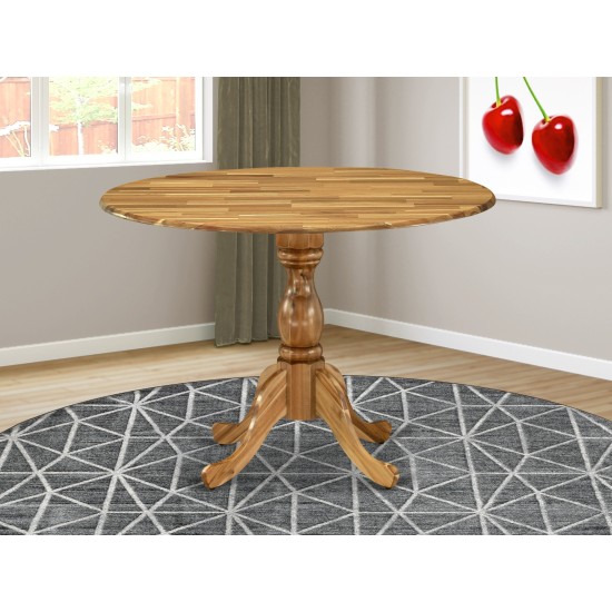 Round Dining Table Natural Acacia Color Top Surface, Asian Wood Table Pedestal Legs -Natural Acacia Finish