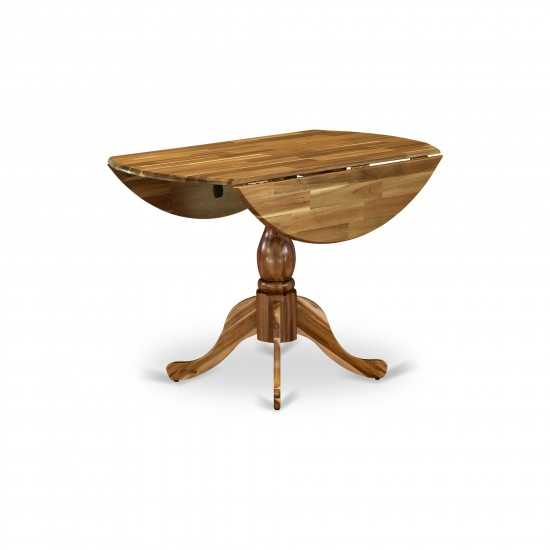Round Dining Table Natural Acacia Color Top Surface, Asian Wood Table Pedestal Legs -Natural Acacia Finish