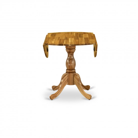 Round Dining Table Natural Acacia Color Top Surface, Asian Wood Table Pedestal Legs -Natural Acacia Finish