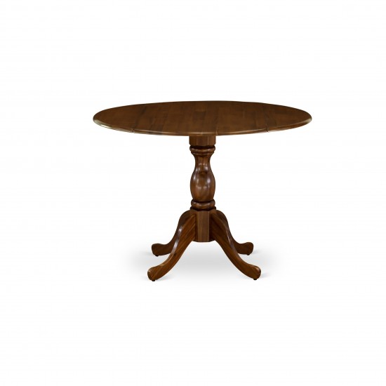 Round Table Acacia Walnut Color Top Surface, Asian Wood Drops Leave Small Table Pedestal Legs -Acacia Walnut Finish