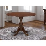 Round Table Mahogany Color Drops Leave Top Surface, Asian Wood Table Pedestal Legs -Mahogany Finish