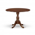 Round Table Mahogany Color Drops Leave Top Surface, Asian Wood Table Pedestal Legs -Mahogany Finish