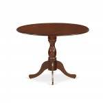 Round Table Mahogany Color Drops Leave Top Surface, Asian Wood Table Pedestal Legs -Mahogany Finish