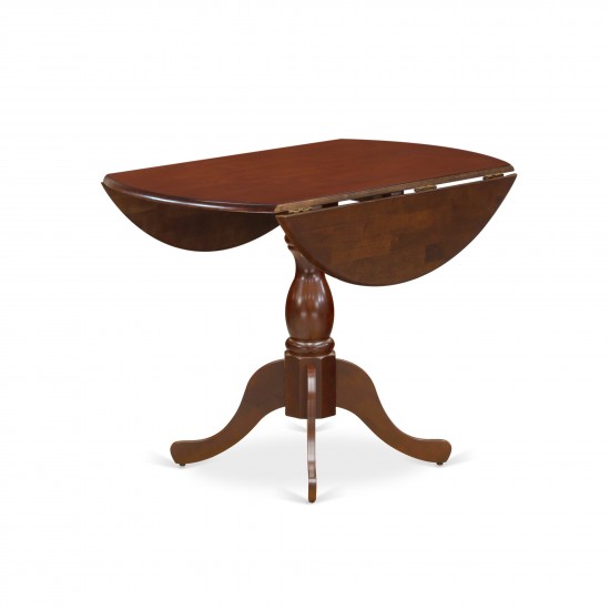 Round Table Mahogany Color Drops Leave Top Surface, Asian Wood Table Pedestal Legs -Mahogany Finish