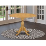 Round Table Drops Leave Oak Color Top Surface, Asian Wood Kitchen Dining Table Pedestal Legs -Oak Finish