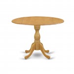 Round Table Drops Leave Oak Color Top Surface, Asian Wood Kitchen Dining Table Pedestal Legs -Oak Finish