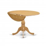 Round Table Drops Leave Oak Color Top Surface, Asian Wood Kitchen Dining Table Pedestal Legs -Oak Finish