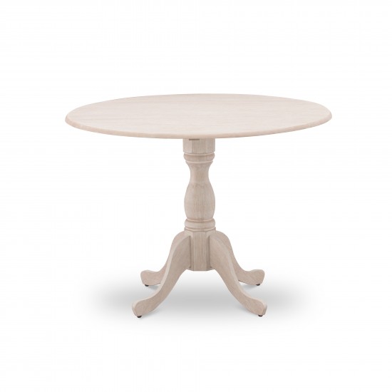 Round Small Table Linen White Color Drops Leave Top Surface, Asian Wood Small Dining Table Pedestal Legs -Black Finish