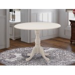 Round Small Table Linen White Color Drops Leave Top Surface, Asian Wood Small Dining Table Pedestal Legs -Black Finish