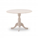 Round Small Table Linen White Color Drops Leave Top Surface, Asian Wood Small Dining Table Pedestal Legs -Black Finish