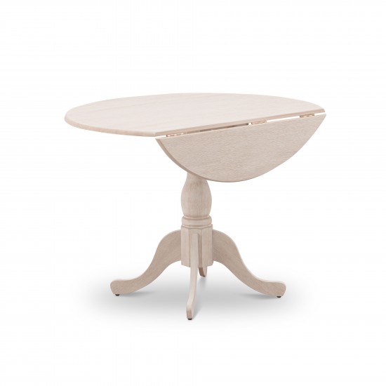 Round Small Table Linen White Color Drops Leave Top Surface, Asian Wood Small Dining Table Pedestal Legs -Black Finish
