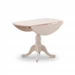Round Small Table Linen White Color Drops Leave Top Surface, Asian Wood Small Dining Table Pedestal Legs -Black Finish
