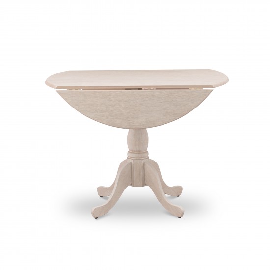 Round Small Table Linen White Color Drops Leave Top Surface, Asian Wood Small Dining Table Pedestal Legs -Black Finish