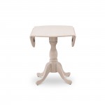 Round Small Table Linen White Color Drops Leave Top Surface, Asian Wood Small Dining Table Pedestal Legs -Black Finish