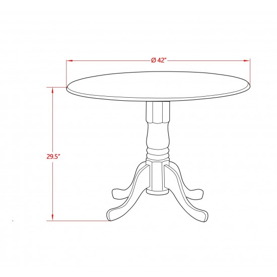 Round Small Table Linen White Color Drops Leave Top Surface, Asian Wood Small Dining Table Pedestal Legs -Black Finish