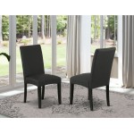 Parson Chair With Black Finish Leg And Linen Fabric- Black Color - Set Of 2