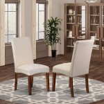 Parson Chair With Mahogany Finish Leg And Linen Fabric- Cream Color - Set Of 2