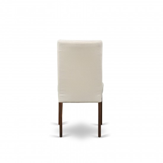 Parson Chair With Mahogany Finish Leg And Linen Fabric- Cream Color - Set Of 2