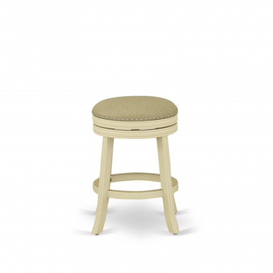 Swivel Backless Barstool 24'' Seat Height, Linen White Leg, F12-02 Pu Leather Sandalwood Color