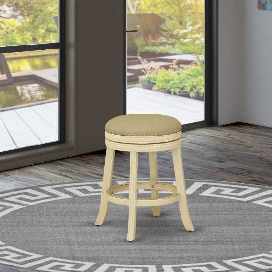 Swivel Backless Barstool 24'' Seat Height, Linen White Leg, F12-02 Pu Leather Sandalwood Color