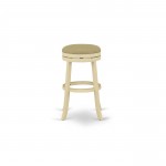 Swivel Backless Barstool 30'' Seat Height, Linen White Leg, F12-02 Pu Leather Sandalwood Color