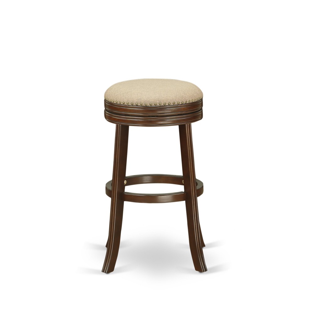 Swivel Backless Barstool 30'' Seat Height, Mahogany Leg, F12-03 Pu Leather Mocha