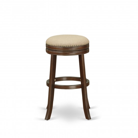 Swivel Backless Barstool 30'' Seat Height, Mahogany Leg, F12-03 Pu Leather Mocha