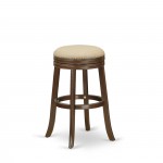 Swivel Backless Barstool 30'' Seat Height, Mahogany Leg, F12-03 Pu Leather Mocha