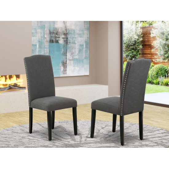 Encinal Parson Chair, Black Leg And Linen Fabric Dark Gotham Grey - Set Of 2