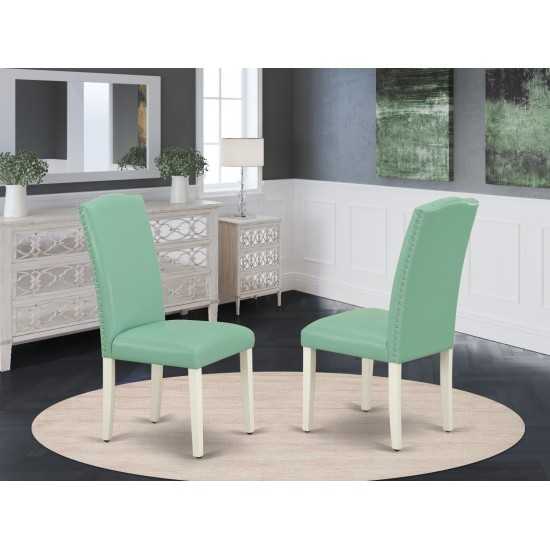 Encinal Parson Chair With Linen White Leg And Pu Leather Color Pond - Set Of 2