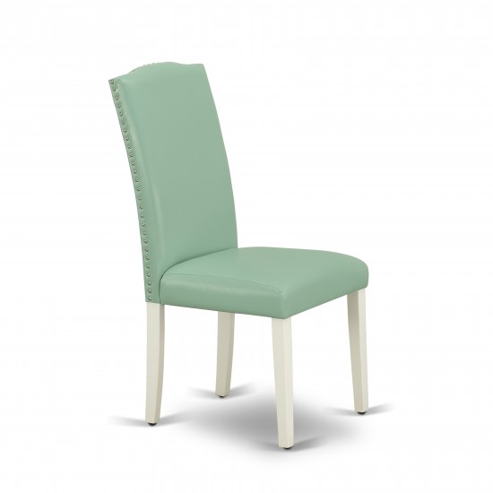 Encinal Parson Chair With Linen White Leg And Pu Leather Color Pond - Set Of 2