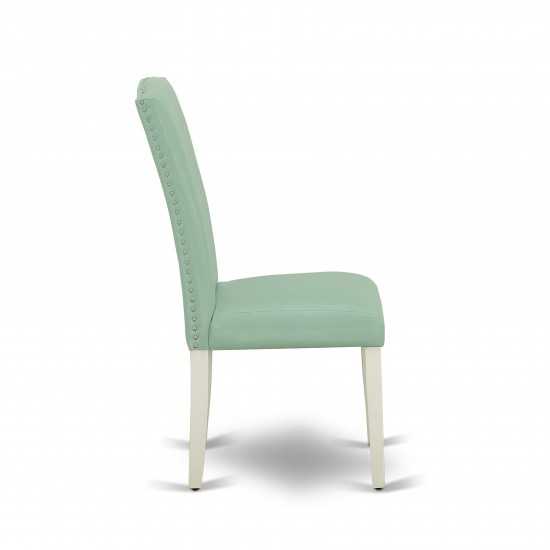 Encinal Parson Chair With Linen White Leg And Pu Leather Color Pond - Set Of 2