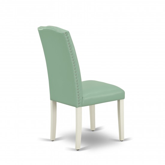 Encinal Parson Chair With Linen White Leg And Pu Leather Color Pond - Set Of 2