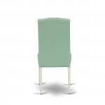Encinal Parson Chair With Linen White Leg And Pu Leather Color Pond - Set Of 2