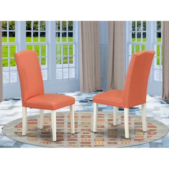 Encinal Parson Chair, White Leg And Pu Leather Color Pink Flamingo - Set Of 2