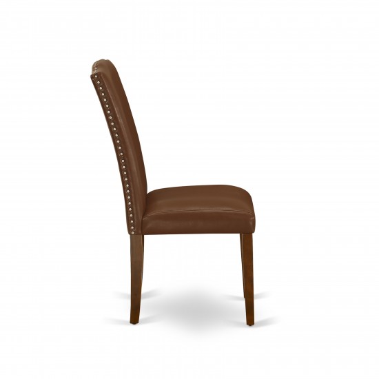 Encinal Parson Chair With Mahogany Leg And Brown Flaux Leather - Set Of 2