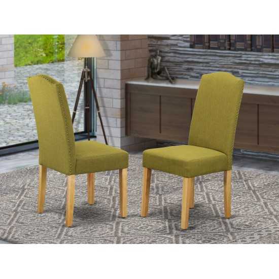 Encinal Parson Chair, Oakleg And Linen Fabric-Light Pickle Color - Set Of 2