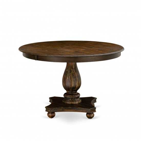 Round Dining Table, Pedestal, Rustic Rubberwood Table In Distressed Jacobean Finish, 48"