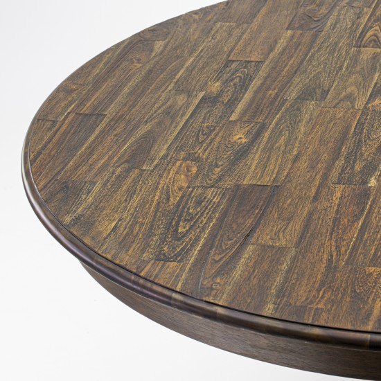 Round Dining Table, Pedestal, Rustic Rubberwood Table In Distressed Jacobean Finish, 48"