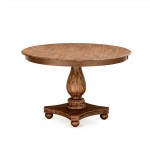 Round Dining Table, Pedestal, Rustic Rubberwood Table In Sandblasting Antique Walnut Finish, 48 Inch