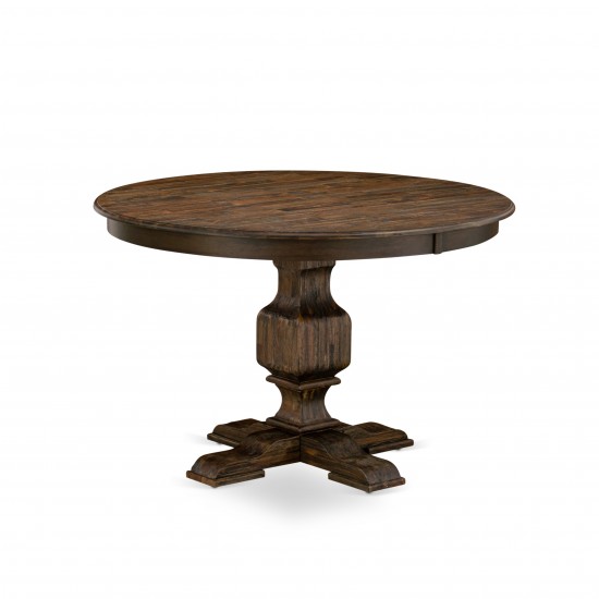 Round Dining Table, Pedestal, Rustic Rubberwood Table In Distressed Jacobean Finish, 48"