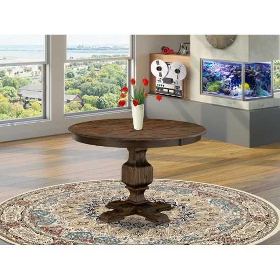 Round Dining Table, Pedestal, Rustic Rubberwood Table In Distressed Jacobean Finish, 48"