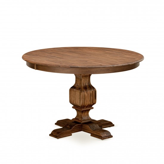 Round Dining Table, Pedestal, Rustic Rubberwood Table In Sandblasting Antique Walnut Finish, 48 Inch