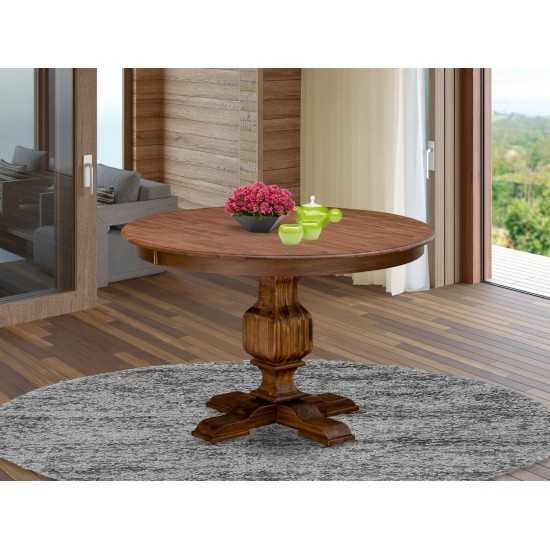 Round Dining Table, Pedestal, Rustic Rubberwood Table In Sandblasting Antique Walnut Finish, 48 Inch