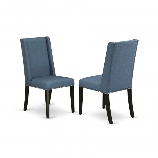 Parson Chair With Black Finished Leg And Blue Color Fabric Color - Set Of 2