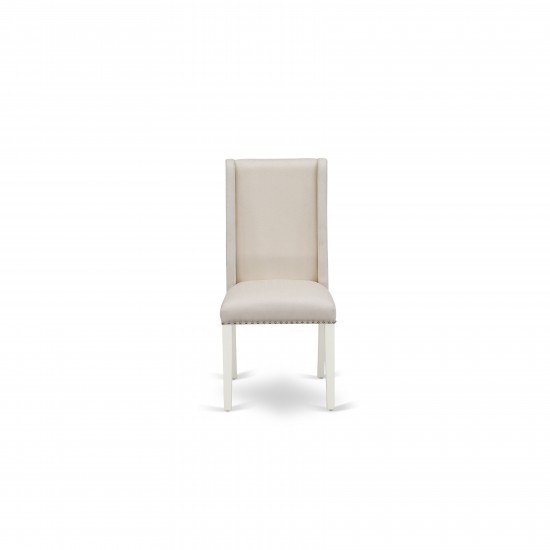 Parson Chair With Linen White Finished Leg And Cream Fabric Color - Set Of 2