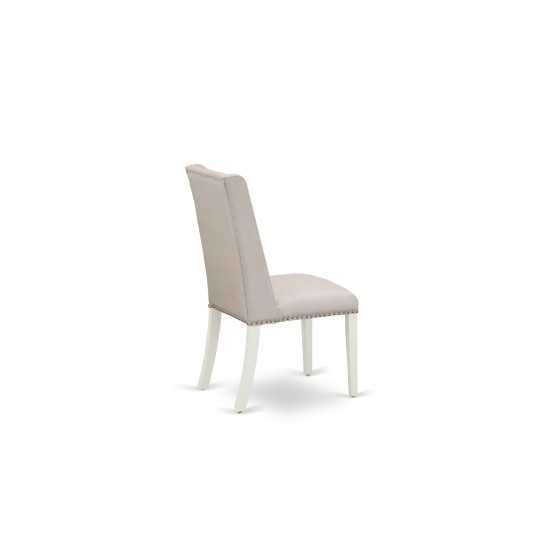 Parson Chair With Linen White Finished Leg And Cream Fabric Color - Set Of 2