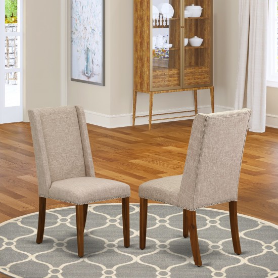 Parson Chair, Antique Walnut 401 Leg And Light Tan Fabric Color - Set Of 2