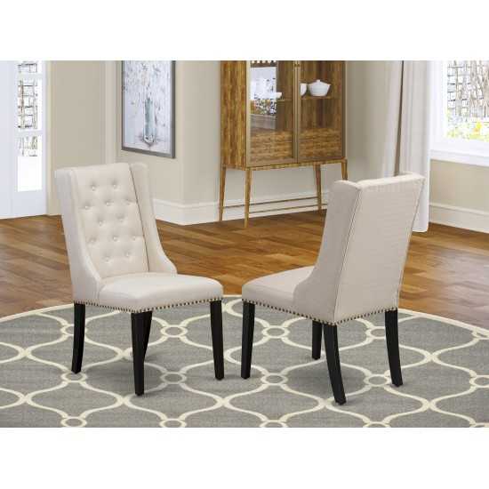 Dining Chairs, Cream Kitchen Parson Chairs, Black Rubber Wood Legs, Parson Chairs Set Of 2