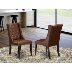 Kitchen Parson Chairs, Brown Upholstered Dining Chairs, Mahogany Rubber Wood Legs, Dining Chairs Set Of 2